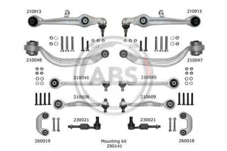 К-кт важелів перед.підвіски Audi A6/Superb/Passat B5 (з тонким пальцем) A.B.S. A.B.S. 219902