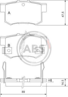 Гальмівні колодки зад. Civic 98-/Accord 90-03 (Akebono) (47,8x88,9x14,5) A.B.S. A.B.S. 36757