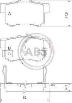 Гальмівні колодки зад. Civic 98-/Accord 90-03 (Akebono) (47,8x88,9x14,5) A.B.S. A.B.S. 36758