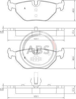 Гальмівні колодки зад. BMW 3 (E46)/SAAB 9-5/ROVER 75 96-09 (ATE) (123,1x45x17) A.B.S. A.B.S. 37267