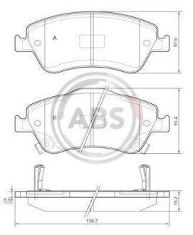 Гальмівні колодки пер. Toyota Auris 07-12 (bosch) (136,7x57,9x19,2) A.B.S. A.B.S. 37620