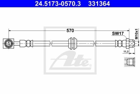 Шланг гальмівний MINI COOPER 03- /L+P/ ATE 24517305703