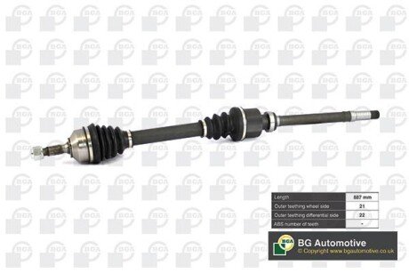 Піввісь Peugeot 206 1.1-1.6 98-09 (21/22) 887mm Пр. BGA DS6714R