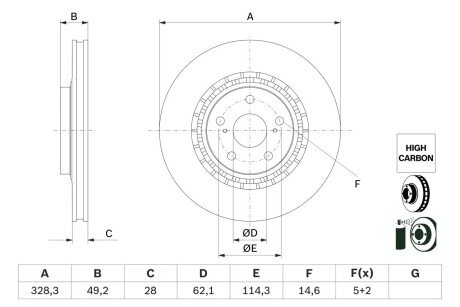 ДИСК ГАЛЬМIВНИЙ ПЕРЕДНIЙ HC-Coated BOSCH 0 986 479 G63