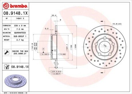 Гальмівний диск BREMBO 08.9148.1X