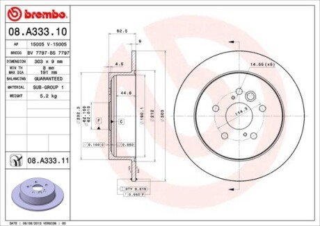 Диск гальмівний BREMBO 08.A333.11