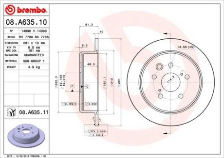 Гальмівний диск BREMBO 08.A635.11 (фото 1)