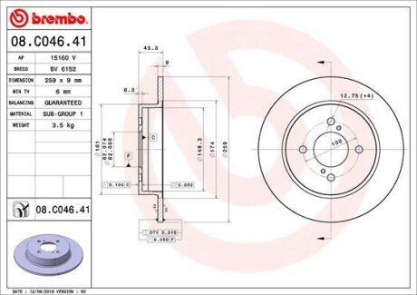 Гальмівний диск BREMBO 08.C046.41