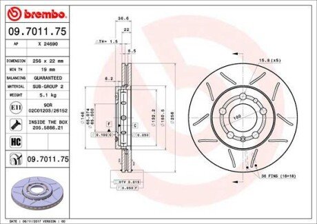 Диск гальмівний BREMBO 09.7011.75