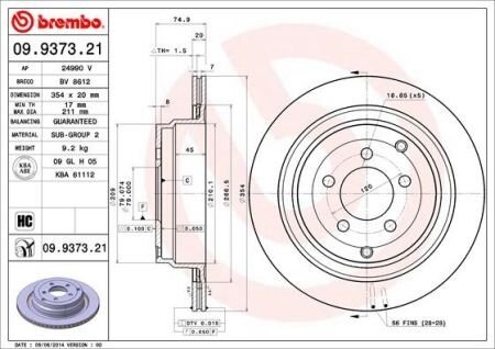 Гальмівний диск 09.9373.20 BREMBO 09.9373.21