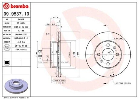 Гальмівний диск BREMBO 09.9537.10