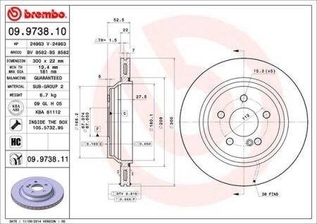 Гальмівний диск BREMBO 09.9738.11 (фото 1)