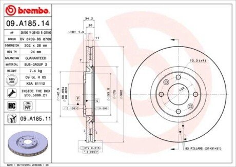 Гальмівний диск BREMBO 09.A185.14