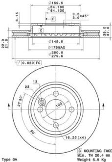 Гальмівний диск BREMBO 09.A761.11