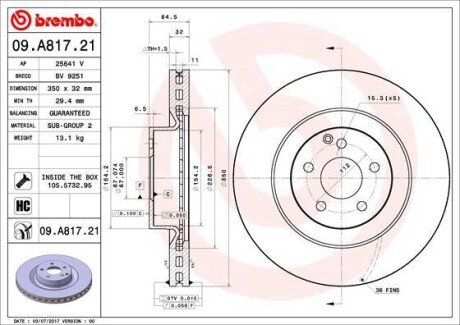 Гальмівний диск BREMBO 09.A817.21 (фото 1)