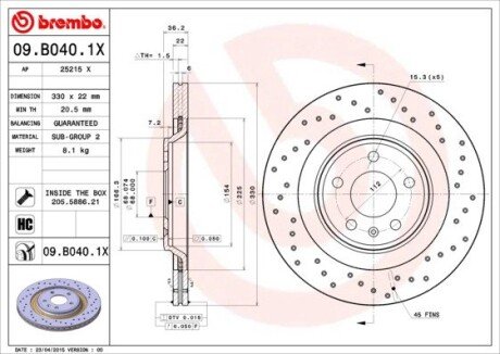 Гальмівний диск BREMBO 09.B040.1X