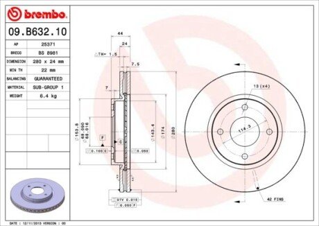 Диск гальмівний BREMBO 09.B632.10