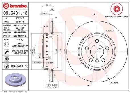 Гальмівний диск BREMBO 09.C401.13