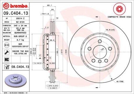 Диск гальмівний BREMBO 09.C404.13 (фото 1)