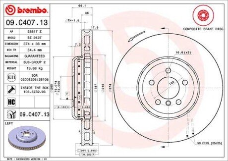 Гальмівний диск BREMBO 09.C407.13