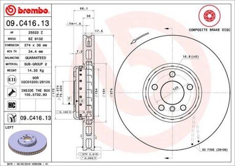 Гальмівний диск BREMBO 09.C416.13