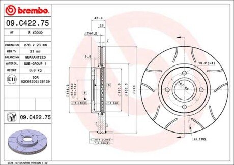 Гальмівний диск BREMBO 09.C422.75