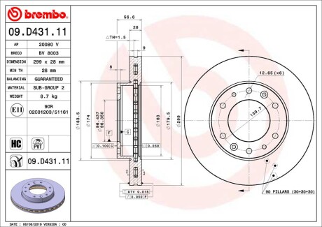 Диск гальмівний BM BREMBO 09.D431.11