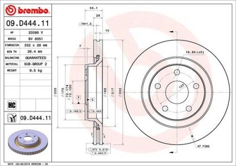 Диск гальмівний BM BREMBO 09.D444.11