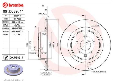 Диск гальмівний BM BREMBO 09.D689.11