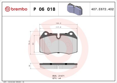 Гальмівні колодки дискові BRE BREMBO P06 018