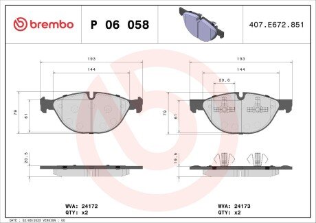 Гальмівні колодки дискові BRE BREMBO P06 058