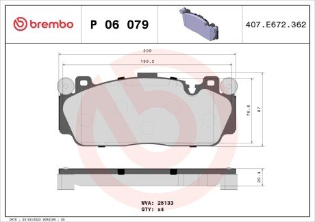 Гальмівні колодки дискові BRE BREMBO P06 079