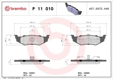 Гальмівні колодки дискові BRE BREMBO P11 010