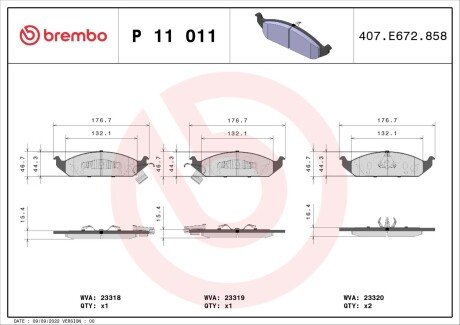 Гальмівні колодки дискові BRE BREMBO P11 011