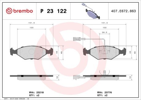 Гальмівні колодки дискові BRE BREMBO P23 122