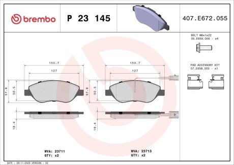 Гальмівні колодки дискові BRE BREMBO P23 145