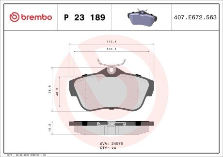 Гальмівні колодки дискові BRE BREMBO P23 189