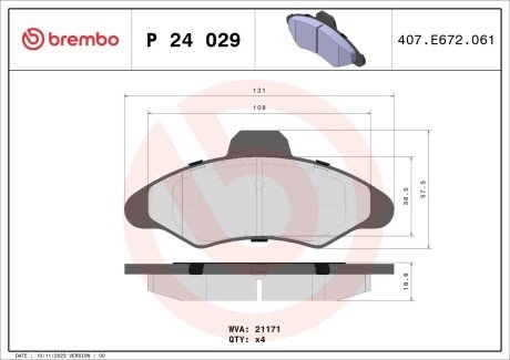 Гальмівні колодки дискові BRE BREMBO P24 029