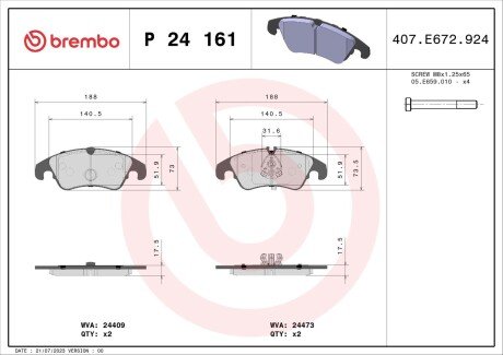 Гальмівні колодки дискові BRE BREMBO P24 161