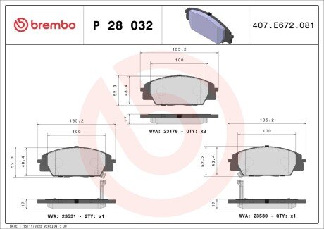 Гальмівні колодки дискові BRE BREMBO P28 032