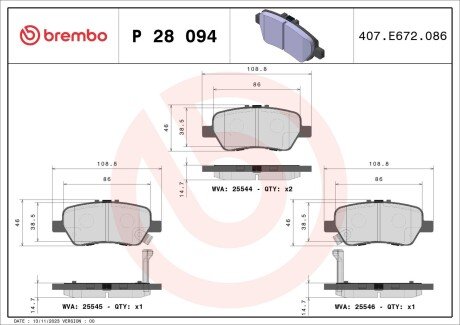 Гальмівні колодки дискові BRE BREMBO P28 094