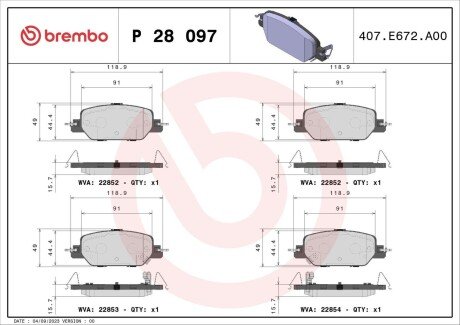 Гальмівні колодки дискові BRE BREMBO P28 097