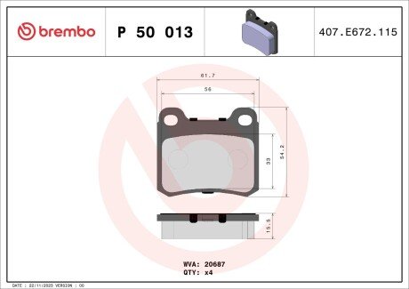 Гальмівні колодки дискові BRE BREMBO P50 013