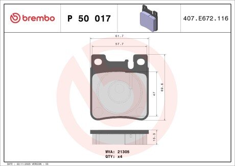 Гальмівні колодки дискові BRE BREMBO P50 017