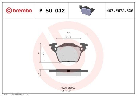 Гальмівні колодки дискові BRE BREMBO P50 032