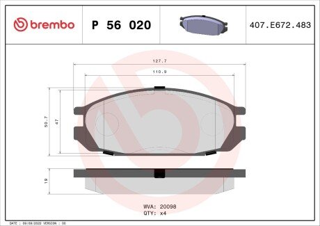 Гальмівні колодки дискові BRE BREMBO P56 020 (фото 1)