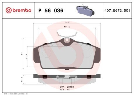 Гальмівні колодки дискові BRE BREMBO P56 036