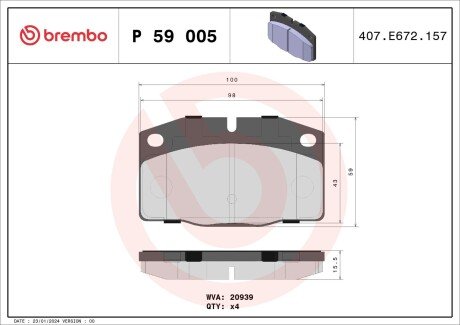 Гальмівні колодки дискові BRE BREMBO P59 005