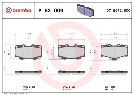 Гальмівні колодки дискові BRE BREMBO P83 009