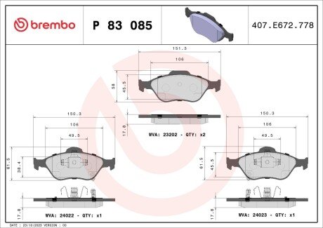 Гальмівні колодки дискові BRE BREMBO P83 085 (фото 1)